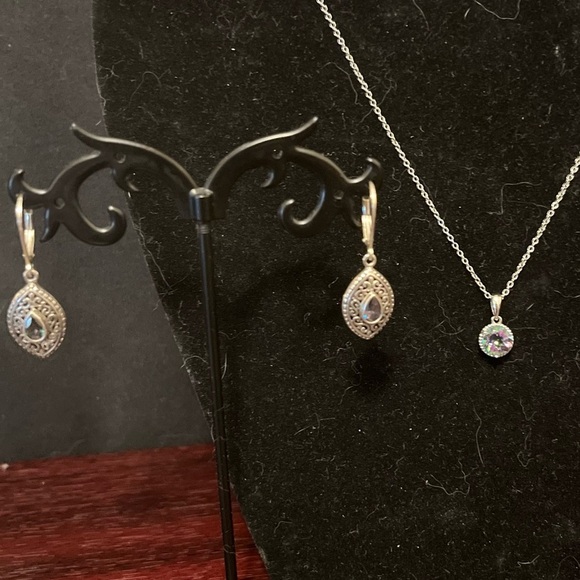 Sterling Silver & Mystic Topaz Necklace & Earring Set - Picture 3 of 11